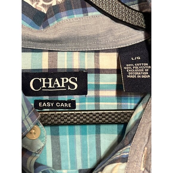 Chaps Easy Care Plaid Button Down Shirt In Teal & Navy L - Picture 7 of 8